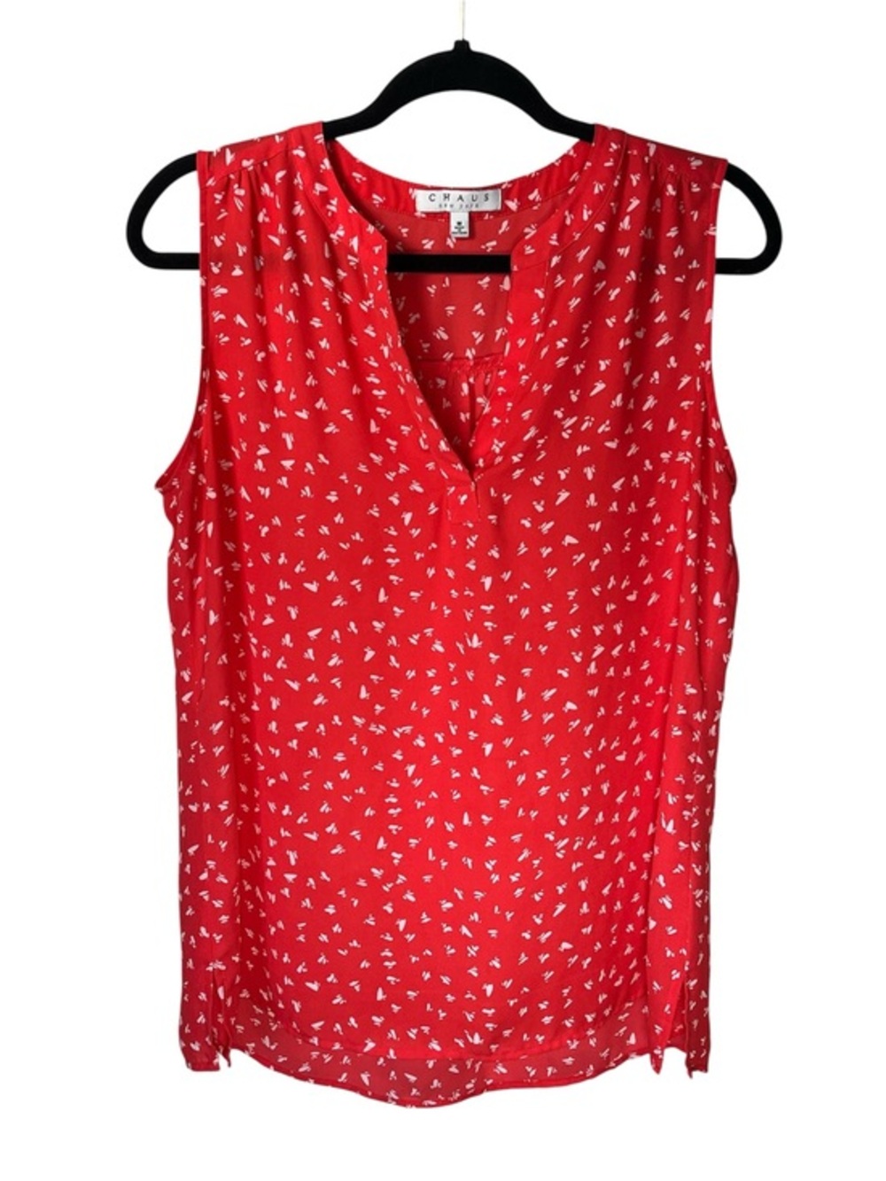 Chaus Red and White Hashmark Pattern Blouse Size Medium